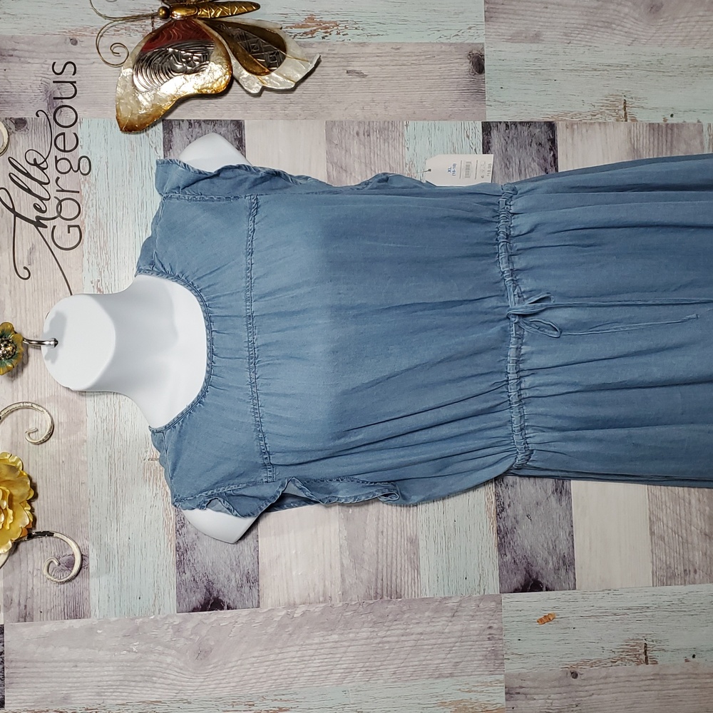 Time and Tru Sz XL 16-18 Chambray Woven Flutter Sleeve Dress New 925 - Picture 3 of 9